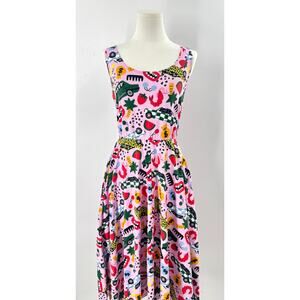 Nooworks The Rollout Print Dress Pink Sleeveless Whimsical Fun Large NWT